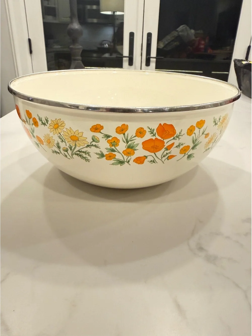 Large Vintage Kobe Kitchen Floral Enamelware Bowl Made in Japan